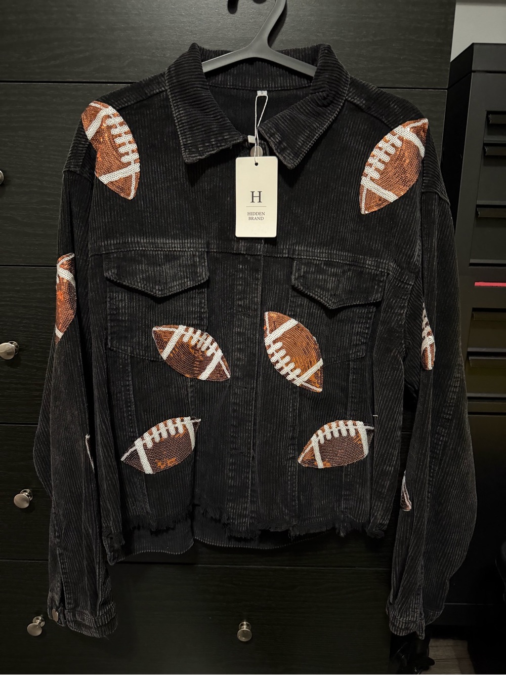 NWT Sequin Football Corduroy Jacket – Size Small